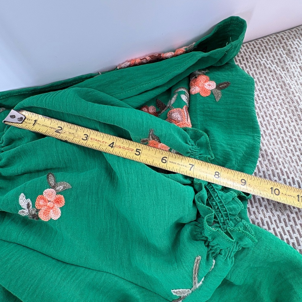 Anthropologie Kindred Green Floral Embroidered Smocked Tiered Maxi Dress Size M - Picture 7 of 10
